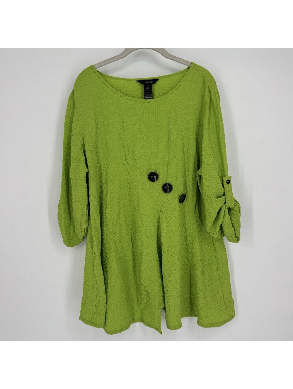 Ali Miles Top large PXL green button relaxed tunic blouse shirt lightweight work